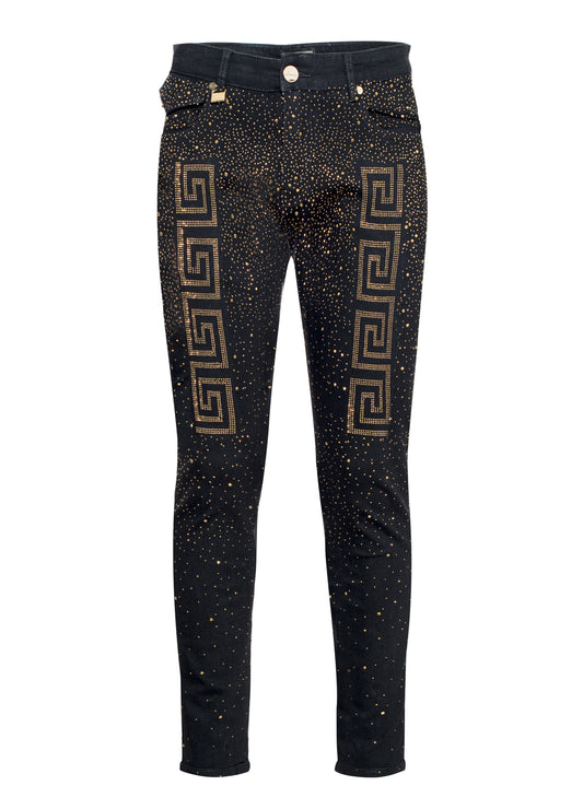 Greek Key Rhinestone Denim Pants